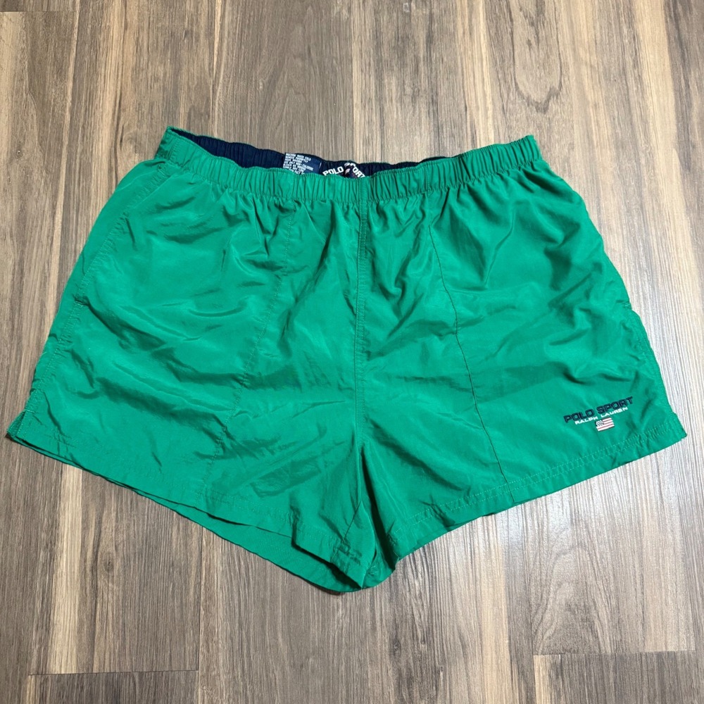 Vintage Polo‎ Sport Ralph Lauren Swim Trunks Mens XL Green Nylon Mesh Lined